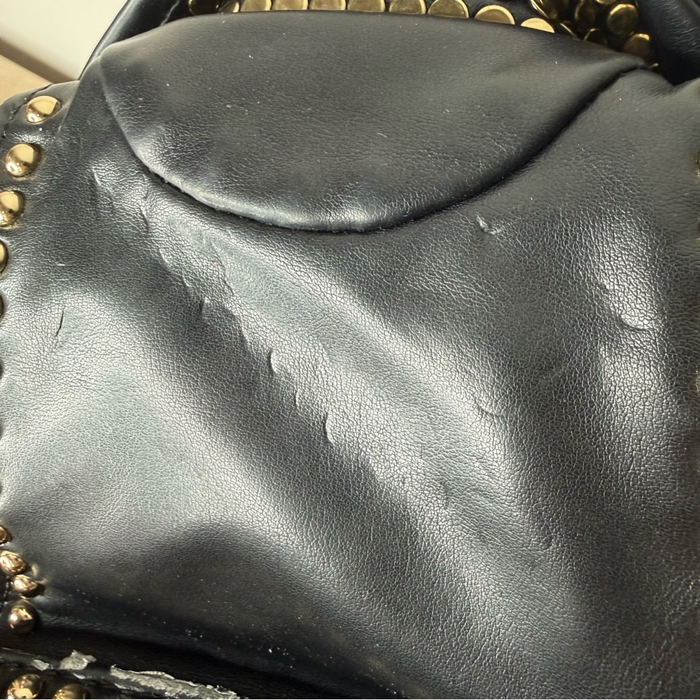 AMEILIYAR Black Vegan Leather Gold Toned Stud Biker Jacket Crossbody Bag *FLAW* - Picture 15 of 15